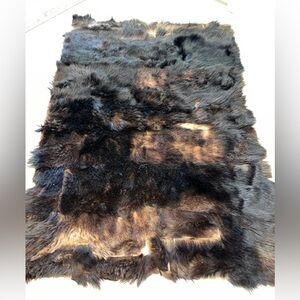 Vintage Buffalo Fur Rug Handmade Native American Patchwork Brown 78”x53”